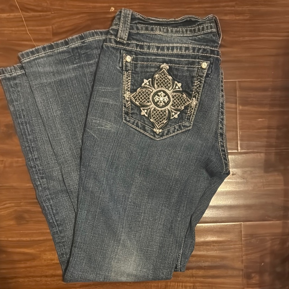 Miss Me Blue Boot Cut Jeans with Embroidered Design